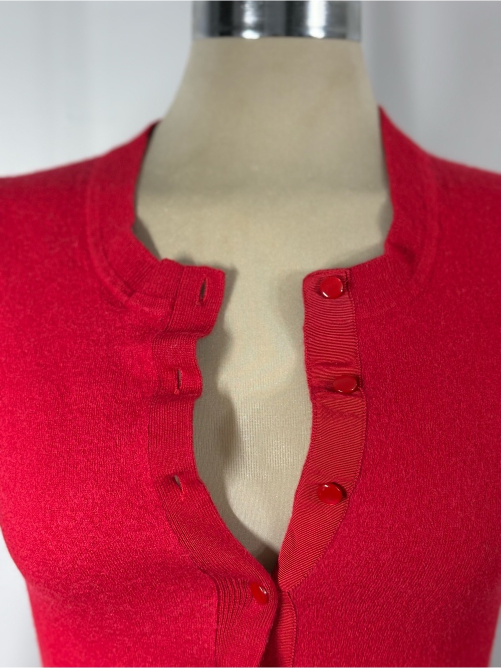 Banana Republic Red Button-Front Ruffle-Edge Cardigan - Picture 7 of 13